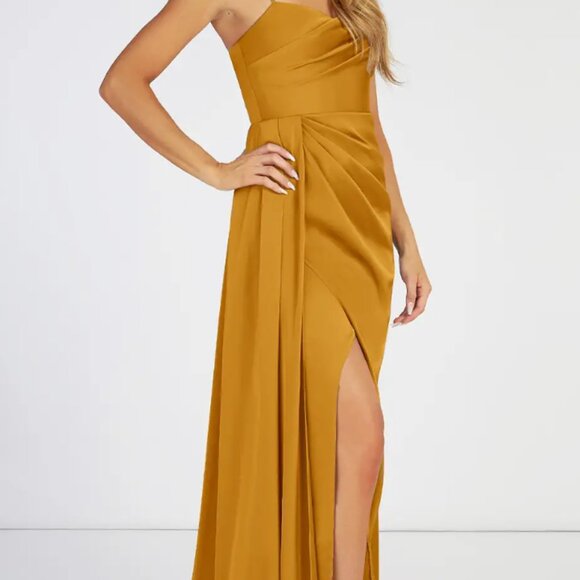 Azazie Bona Satin Floor-Length Dress in Butterscotch - Picture 4 of 9